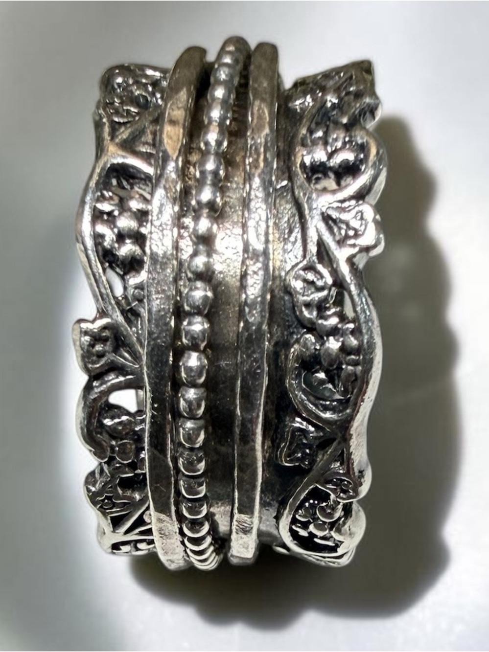 OR PAZ PZ 925 Sterling Silver Floral Beaded Band Ring Vintage Israel Sz 7